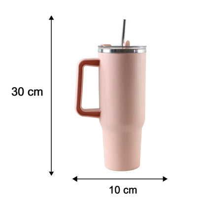 Konvex Hydra Insulated Travel Tumbler 1200 Ml With Handle Straw Pink (1 Pc)
