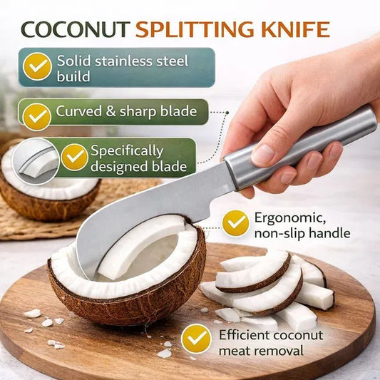 🥥🔪 URBANCARTGO PREMIUM STAINLESS STEEL COCONUT SPLITTER KNIFE | HEAVY-DUTY COCONUT CUTTING &amp; SPLITTING TOOL FOR HOME KITCHEN 💎✨